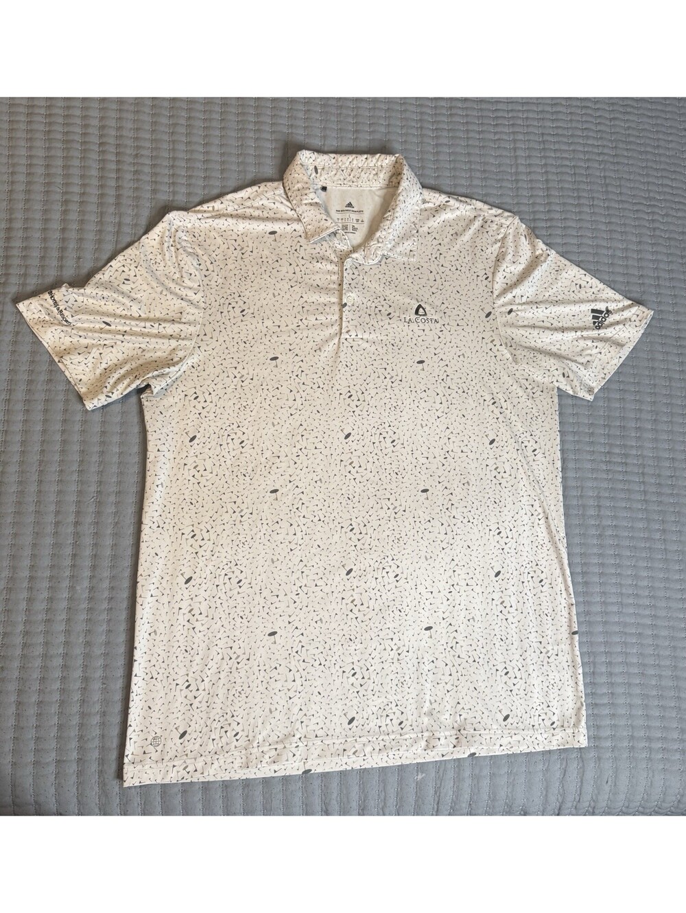 Adidas Polo Shirt Mens L White Parley Golf Flag All Over Print Pattern Stretch
